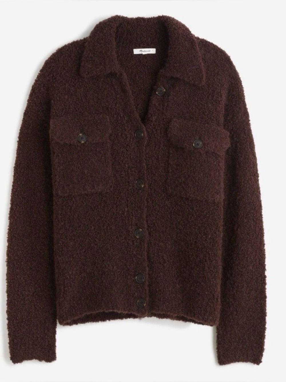 Madewell Bouclé-Knit Brown Sweater Jacket Wool Alpaca Blend Size XS